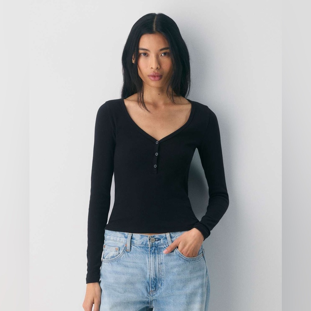 TNA Black Buttoned Long Sleeve Top